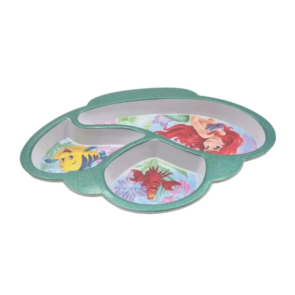 Disney Little Mermaid Glittery Green 3-Section Melamine Child Plate 10x8x1